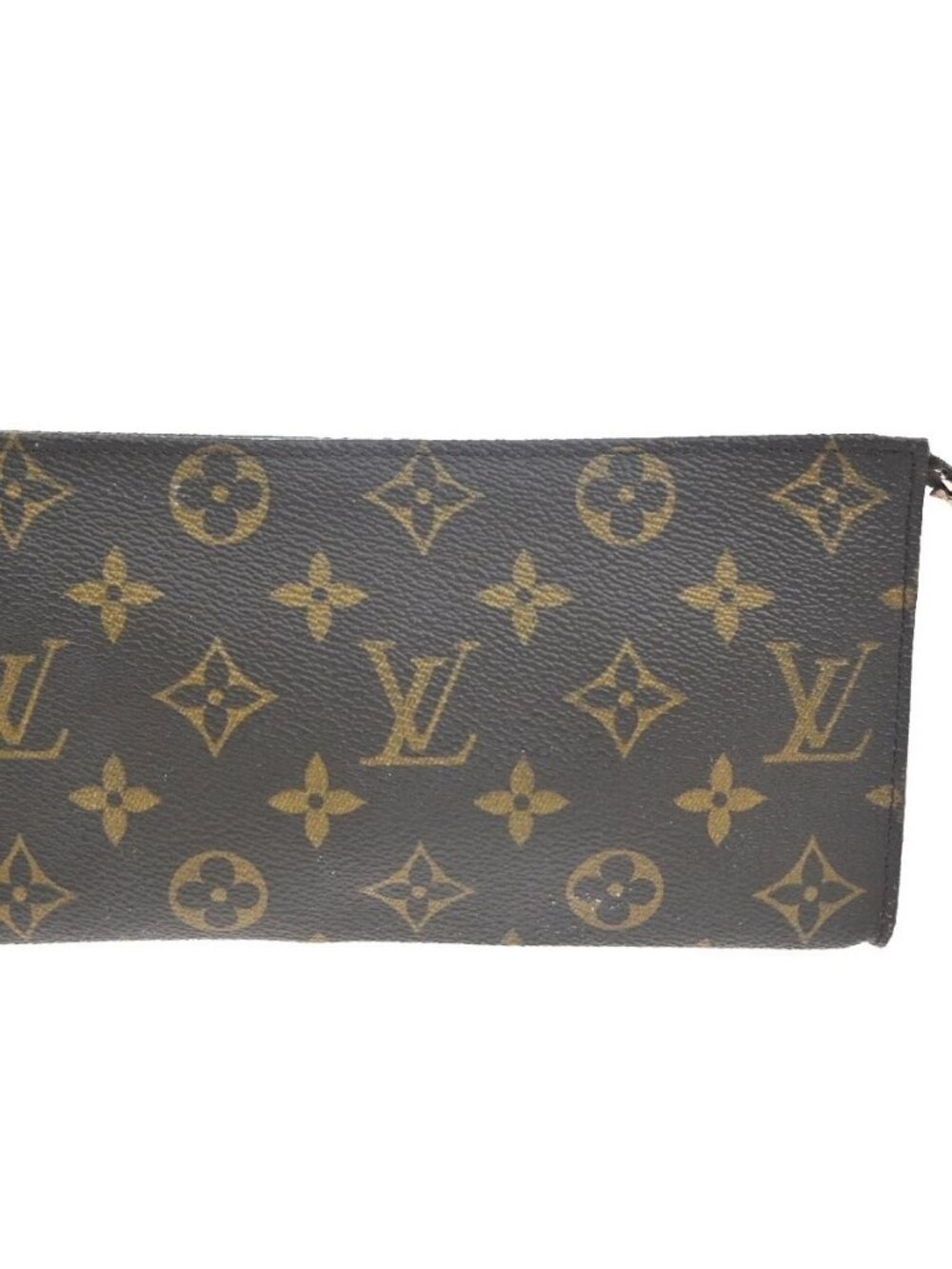 LOUIS VUITTON LV Logo Bucket GM Pouch Bag Monogram Leather Brown Gold 05KC550